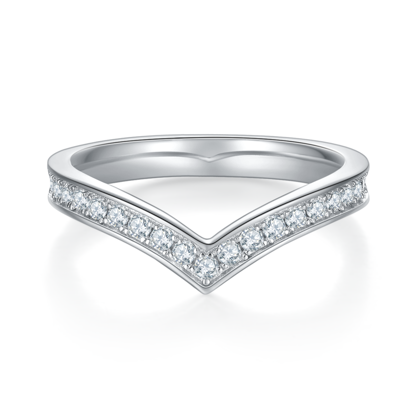 V-Row Ring Full Circle Guard S925 Silver Plated Platinum Moissanite 60 Points D-Grade